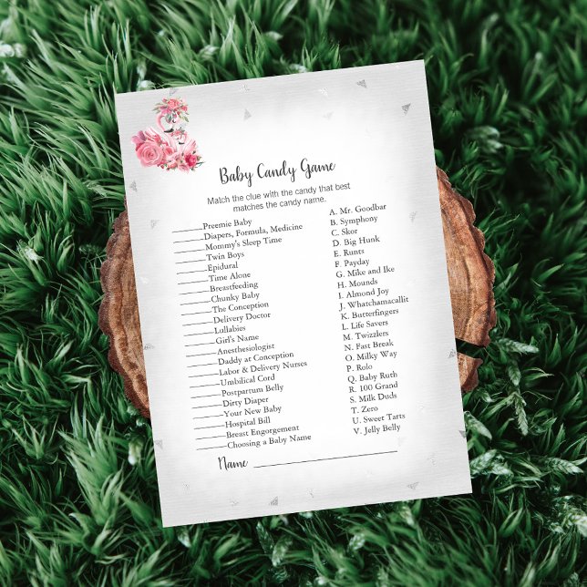 Silver Flamingo Ballerina Baby Candy Shower Game Invitation (Creator Uploaded)