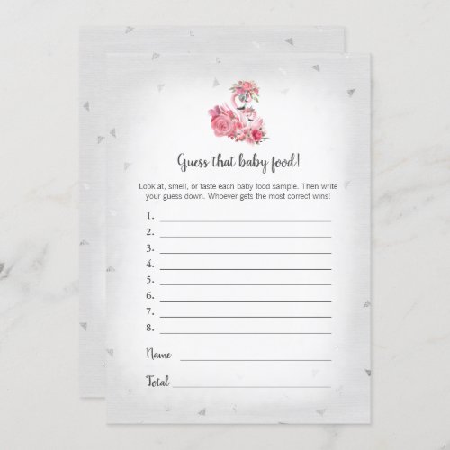 Silver Flamingo Ballerina Guess The Baby Food Game Invitation