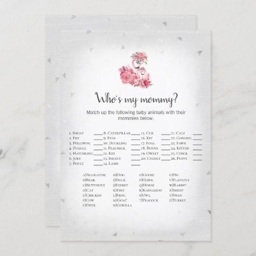 Silver Flamingo Ballerina Whos My Mommy Baby Game Invitation