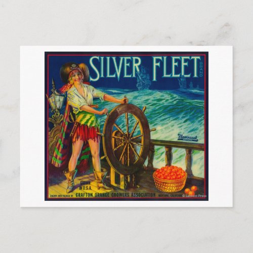 Silver Fleet Orange LabelMentone CA Postcard