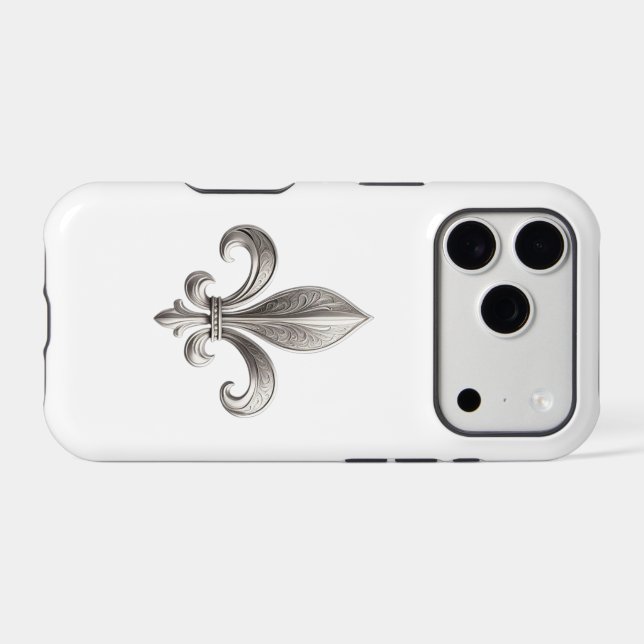 Silver Fleur De Lis iPhone Case (Back Horizontal)