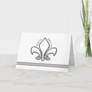 Silver Fleur de Lis Merci Thank You in French Card