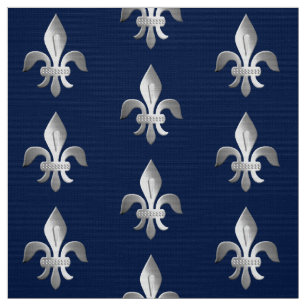 Silver Fleur-de-lis on indigo blue Fabric