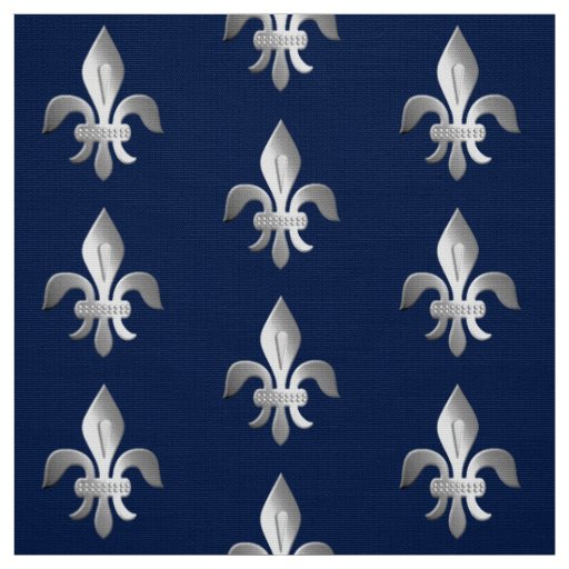 Silver Fleur-de-lis on indigo blue Fabric