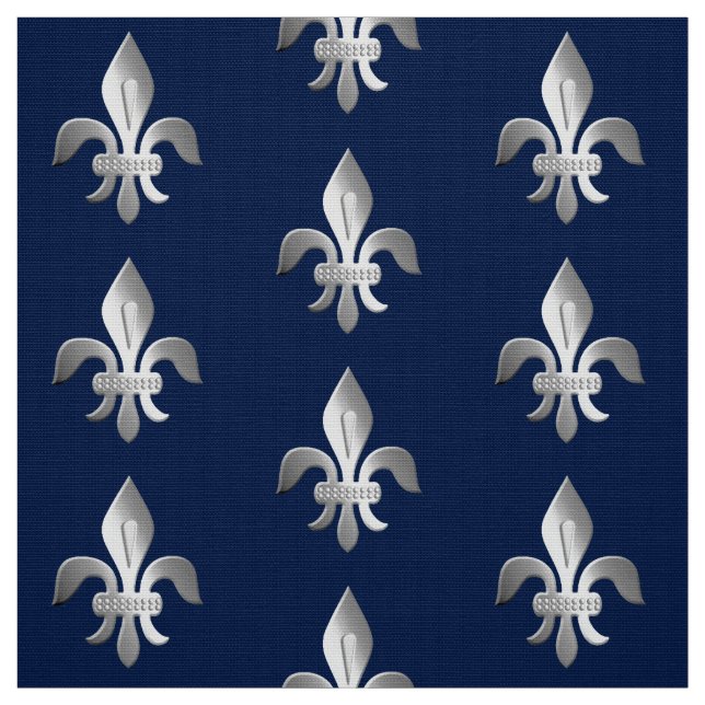 Silver Fleur-de-lis on indigo blue Fabric (Swatch)