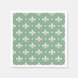 Silver Fleur De Lis pattern on green background Napkins
