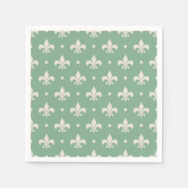 Silver Fleur De Lis pattern on green background Napkins (Front)