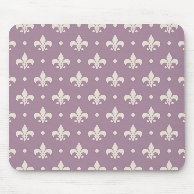 Silver Fleur De Lis pattern on purple background Mouse Pad (Front)