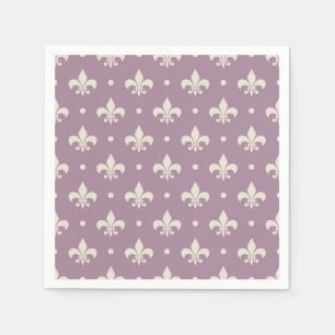Silver Fleur De Lis pattern on purple background Napkins