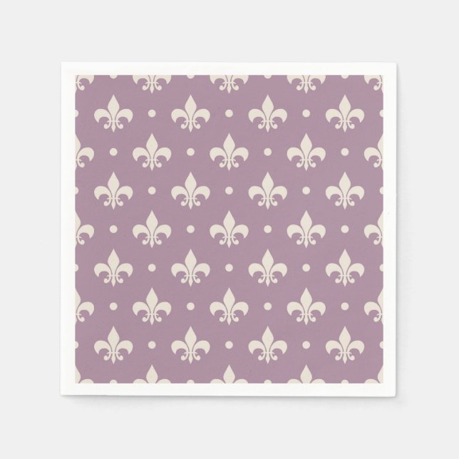 Silver Fleur De Lis pattern on purple background Napkins (Front)
