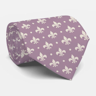 Silver Fleur De Lis pattern on purple background Neck Tie