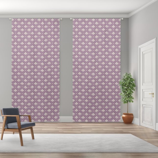 Silver Fleur De Lis pattern on purple  Blackout Curtains (Wide)
