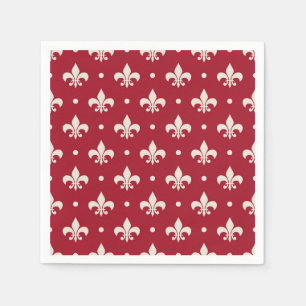 Silver Fleur De Lis pattern on red background Napkins