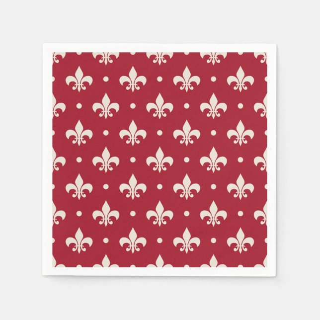 Silver Fleur De Lis pattern on red background Napkins (Front)