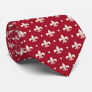 Silver Fleur De Lis pattern on red background Neck Tie