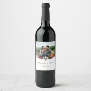 Silver Fleur de Lis Photo Wedding Wine Label