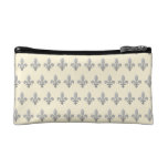 Silver Fleur de lys Floral Cornsilk Cosmetic Bag at Zazzle
