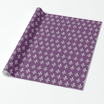 Silver Fleur De Lys Floral Royal Purple Giftwrap Wrapping Paper by DigitalDreambuilder at Zazzle