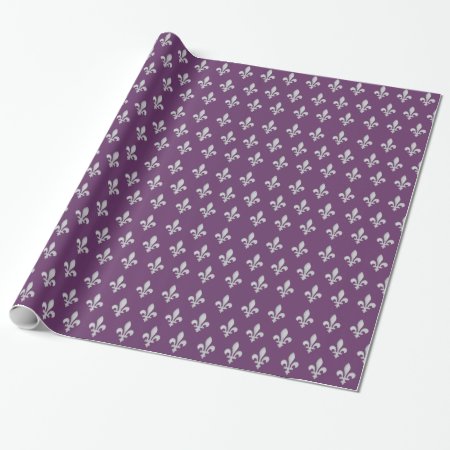 Silver Fleur De Lys Floral Royal Purple Giftwrap Wrapping Paper