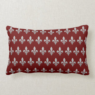 Silver Fleur de lys Floral Royal Red Lumbar Pillow