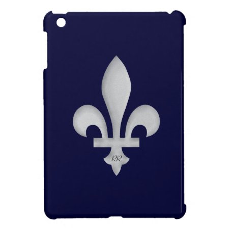 Silver Fleur-de-lys On Blue Ipad Mini Case