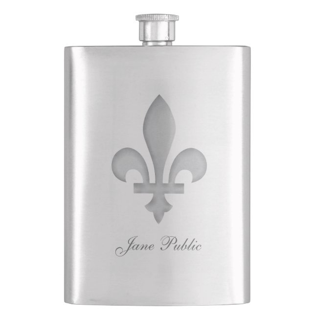 Silver Fleur-de-Lys Personalized Premium Flask (Front)