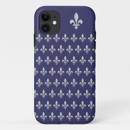 Silver Fleur De Lys Royal Blue Iphone 5 Case