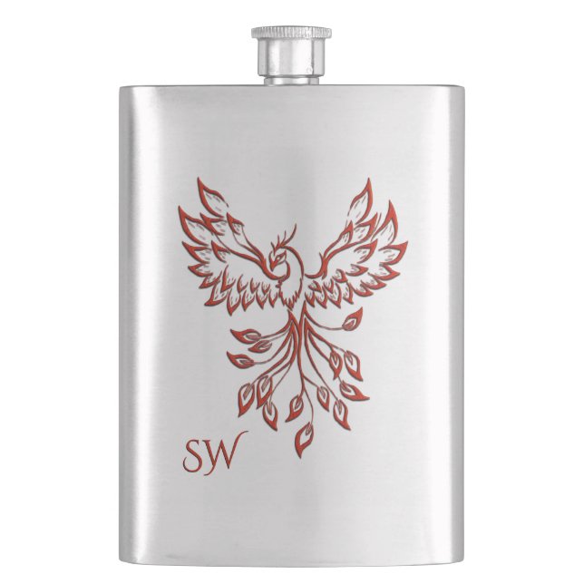 Silver Flight of A Phoenix Monogrammed Flask (Front)