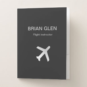 Silver flight plane silhouette gray pocket folder