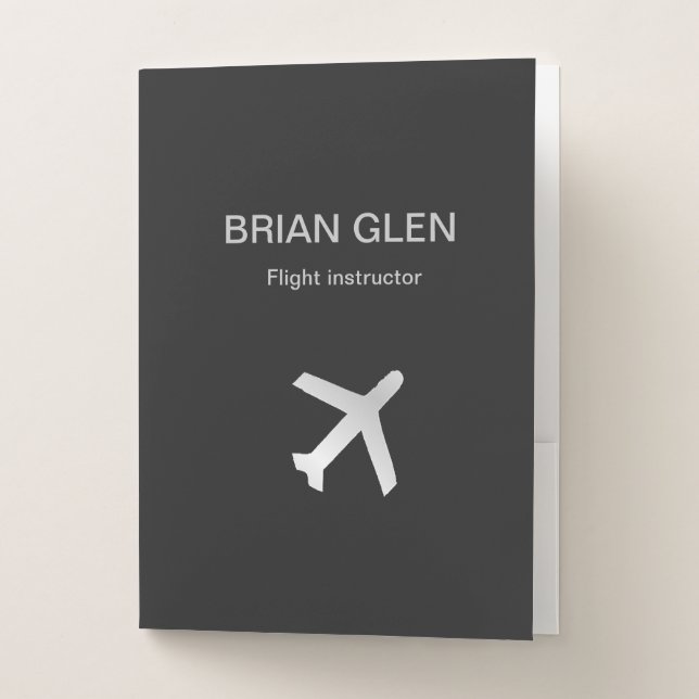Silver flight plane silhouette gray pocket folder (Front)