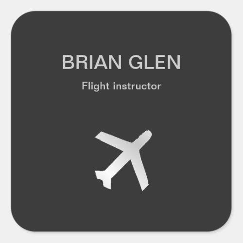 Silver flight plane silhouette gray square sticker