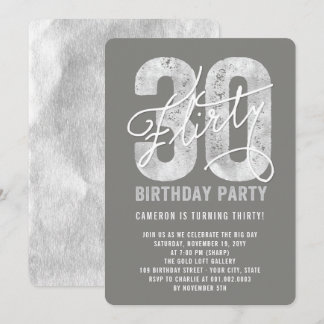 Silver Flirty Thirty 30th Birthday Party Invite