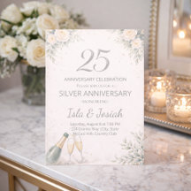 Silver Floral 25th Anniversary Invitation