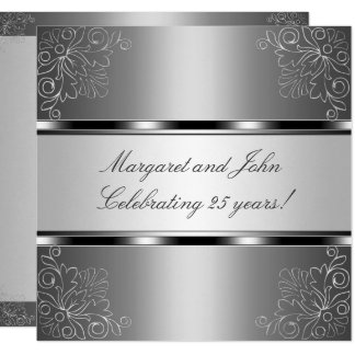 Silver Floral 25th Anniversary Party Event Invitation