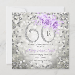 Silver Floral 60th Birthday Glam Lights Purple