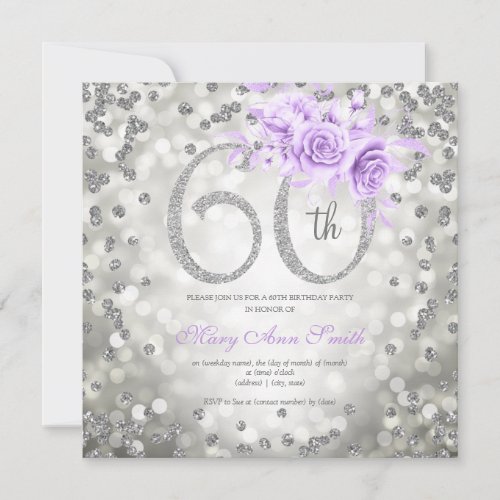 Silver Floral 60th Birthday Glam Lights Purple 