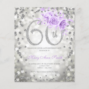 Silver Floral 60th Birthday Lights Invite Purple Flyer