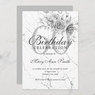 Silver Floral 60th Birthday Party Marble  Invitation