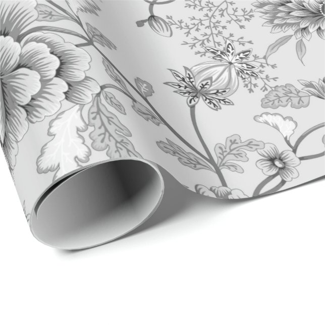 Silver Floral and Hummingbird  Wrapping Paper (Roll Corner)