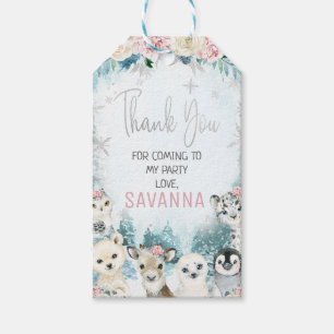 Silver Floral Animals Winter Onederland Birthday Gift Tags