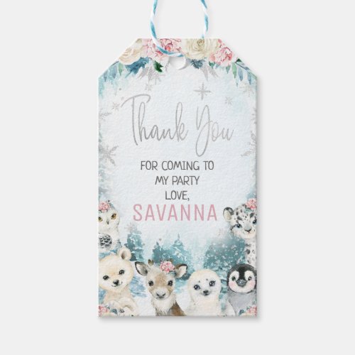 Silver Floral Animals Winter Onederland Birthday Gift Tags
