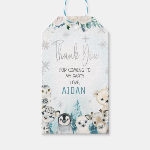 Silver Floral Animals Winter Onederland Birthday  Gift Tags
