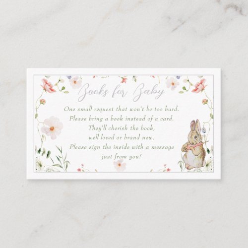 Silver Floral Baby Bunny Baby Shower Book Request Enclosure Card