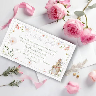 Silver Floral Baby Bunny Baby Shower Book Request Enclosure Card
