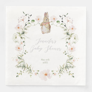 Silver Floral Baby Bunny Baby Shower Paper Dinner Napkins