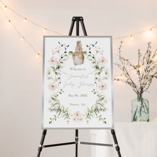 Silver Floral Baby Bunny Baby Shower Welcome Foam Board