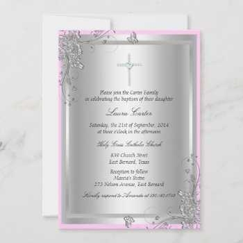 Silver Floral Baptism/christening Invitation by ExclusiveZazzle at Zazzle