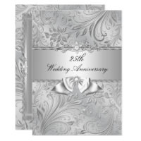 Silver Floral & Bow 25th Wedding Anniversary Invitation