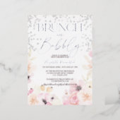 Silver floral brunch bubbly bridal shower foil invitation (Standing Front)