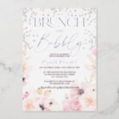 Silver floral brunch bubbly bridal shower foil invitation (Front)